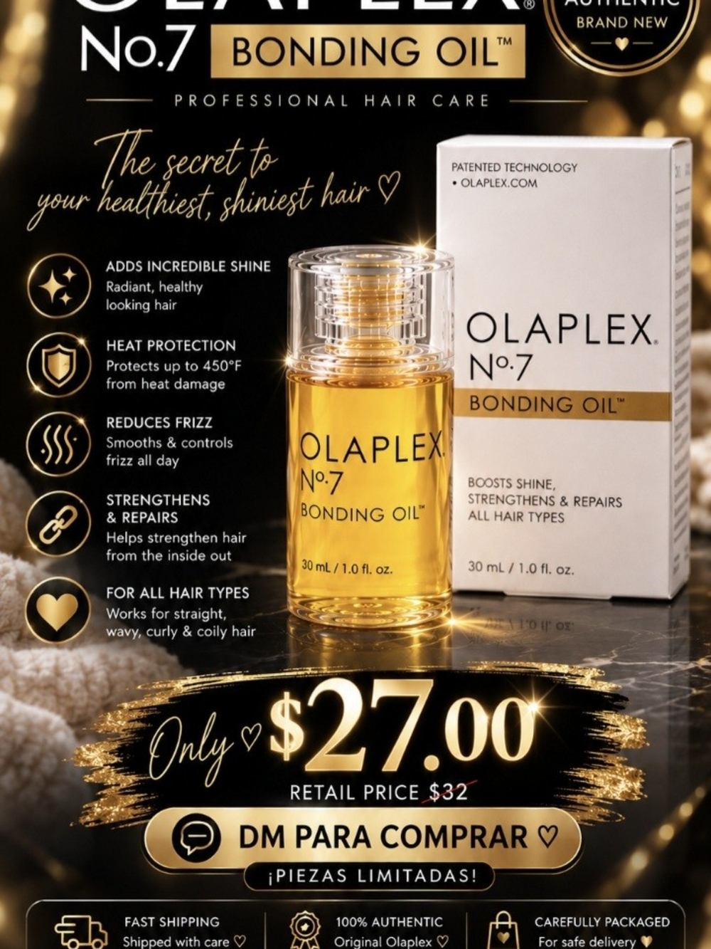 OLAPLEX No.7 Bonding Oil – Gold Bottle & White Box